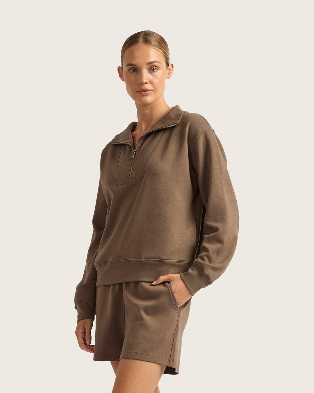 Women's Quarter Zip Sweater - Oyster