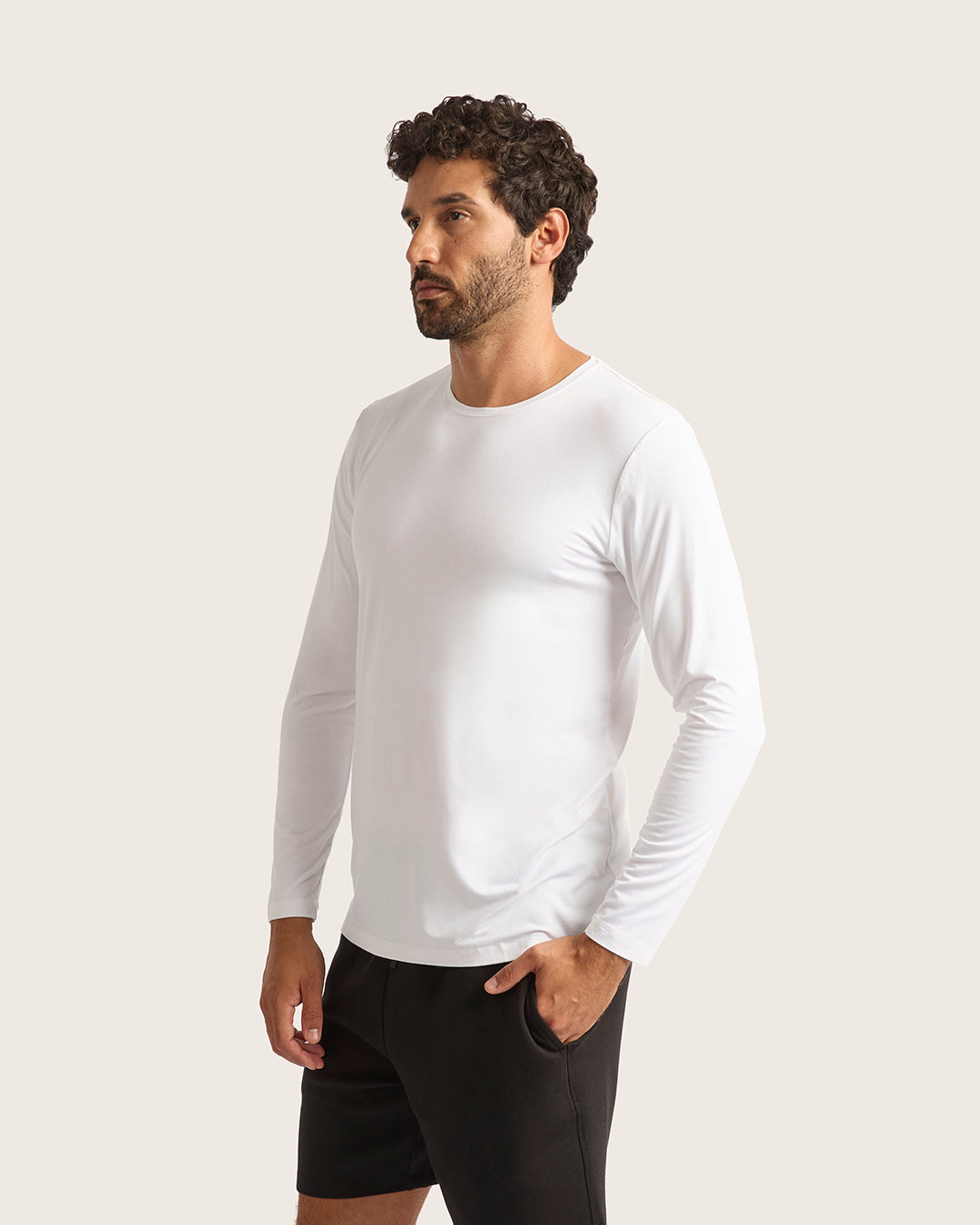 Men's Base Layer Long Sleeve Crew Neck T-Shirt - White