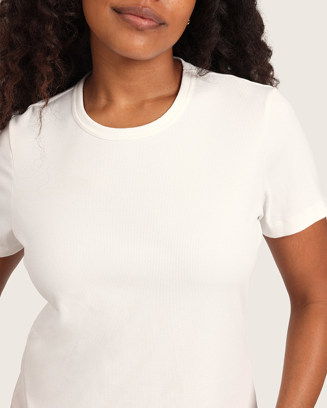 Women's Ribbed Crew Neck T-Shirt - White