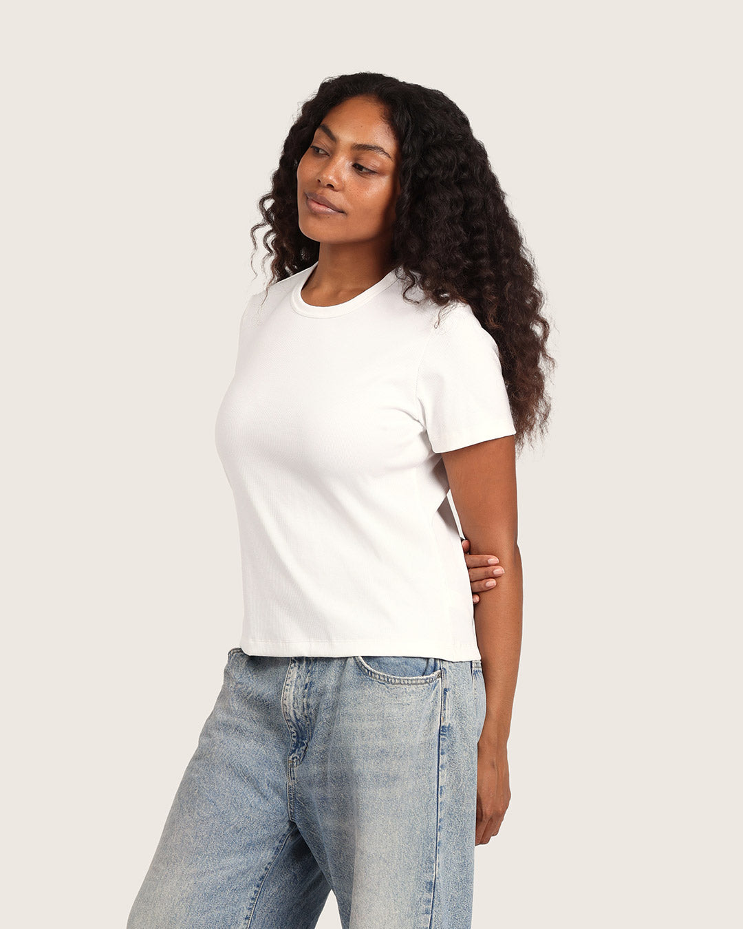 Women's Ribbed Crew Neck T-Shirt - White