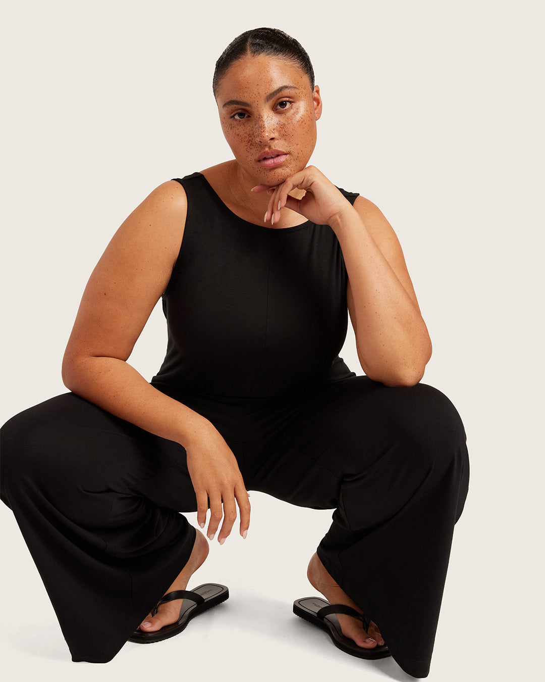 Boat Neck Jumpsuit - Black