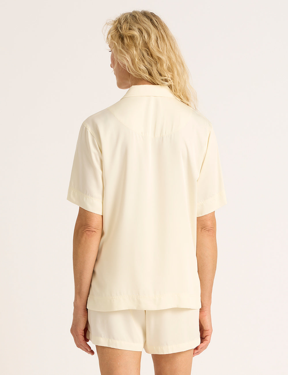 Vegan Silk Short Sleeve Shirt - Pearl