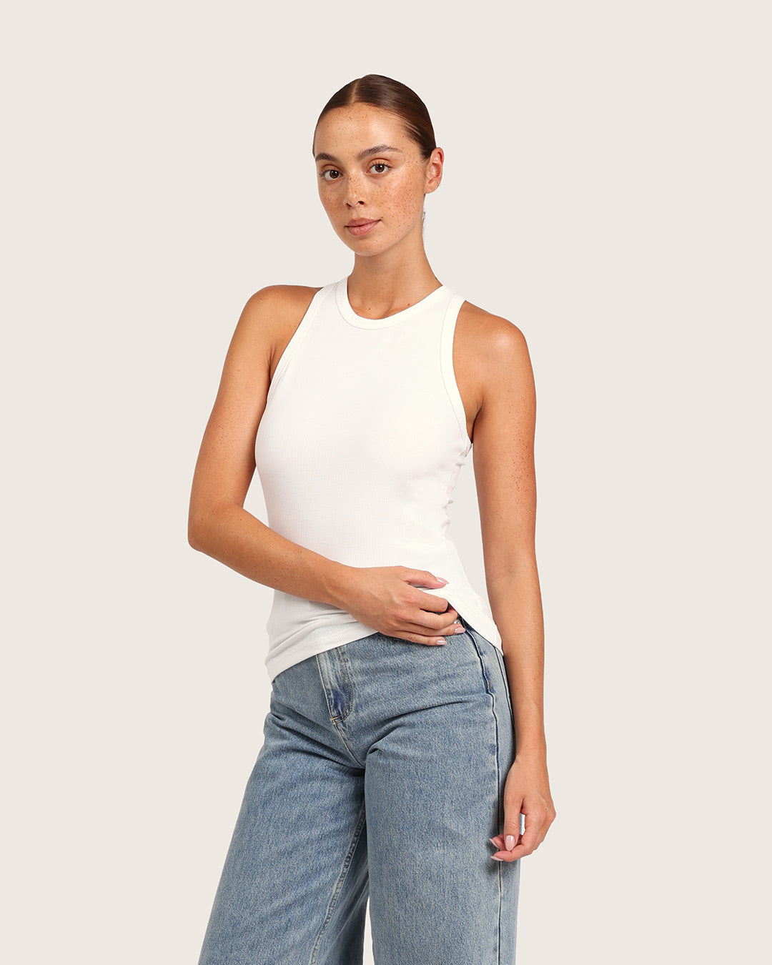 Women's Ribbed Racerback Tank - White