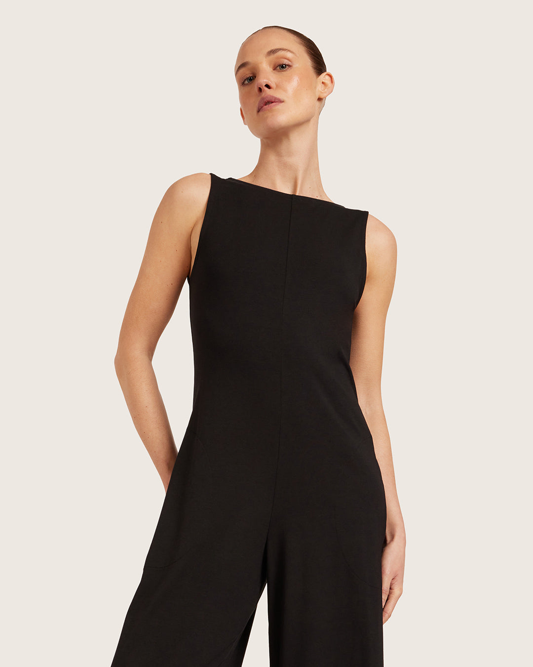 Boat Neck Jumpsuit - Black