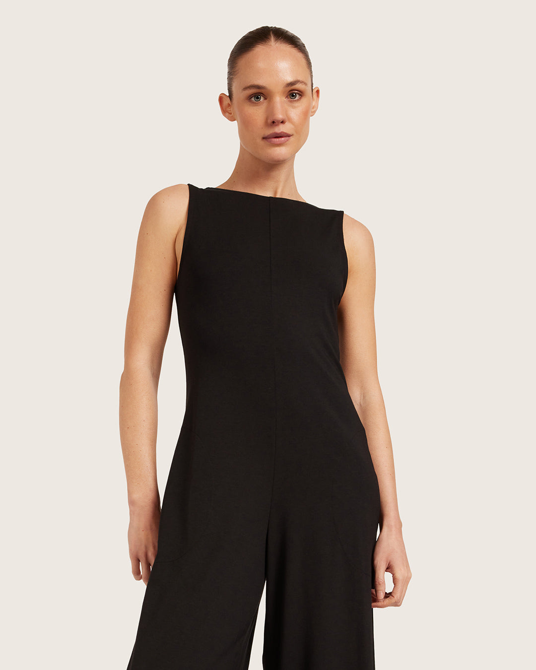Boat Neck Jumpsuit - Black