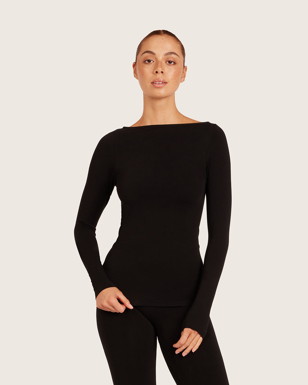 Base Layer Boatneck Long Sleeve Top - Black
