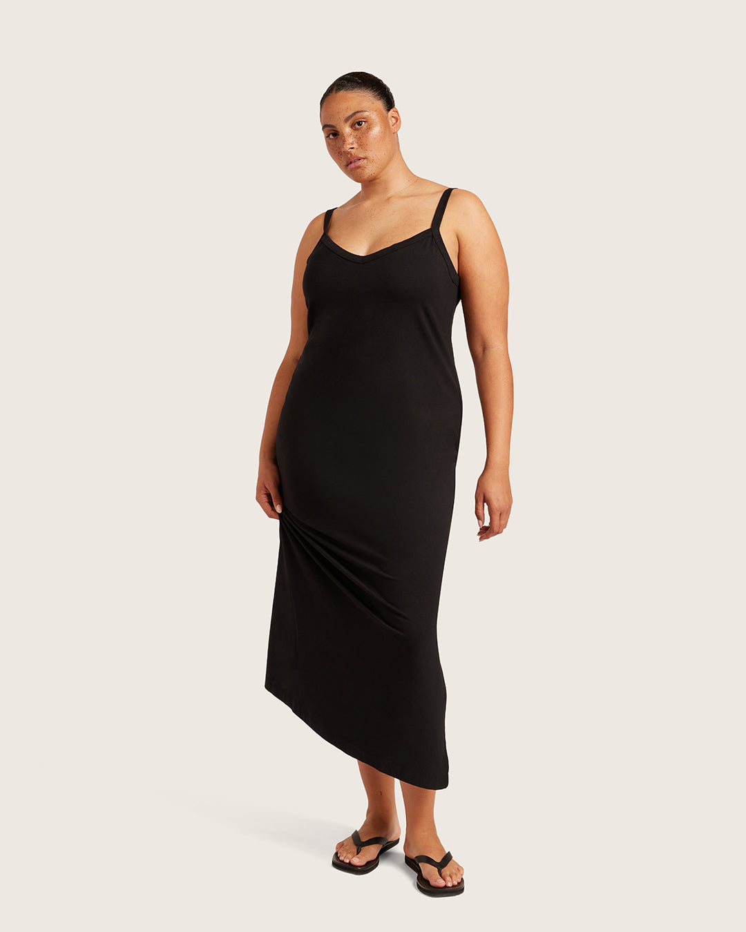 V-Neck Slip Dress - Black