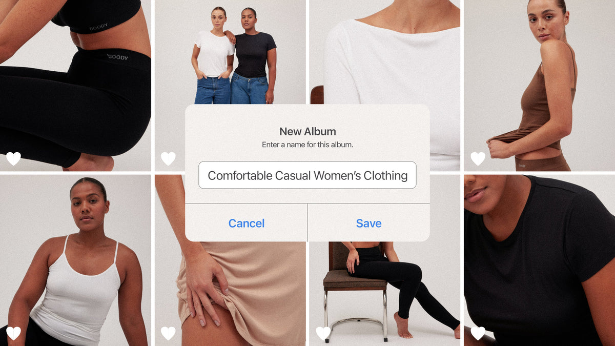 Women wearing comfortable Boody basics including T-shirts, tanks, leggings and underwear