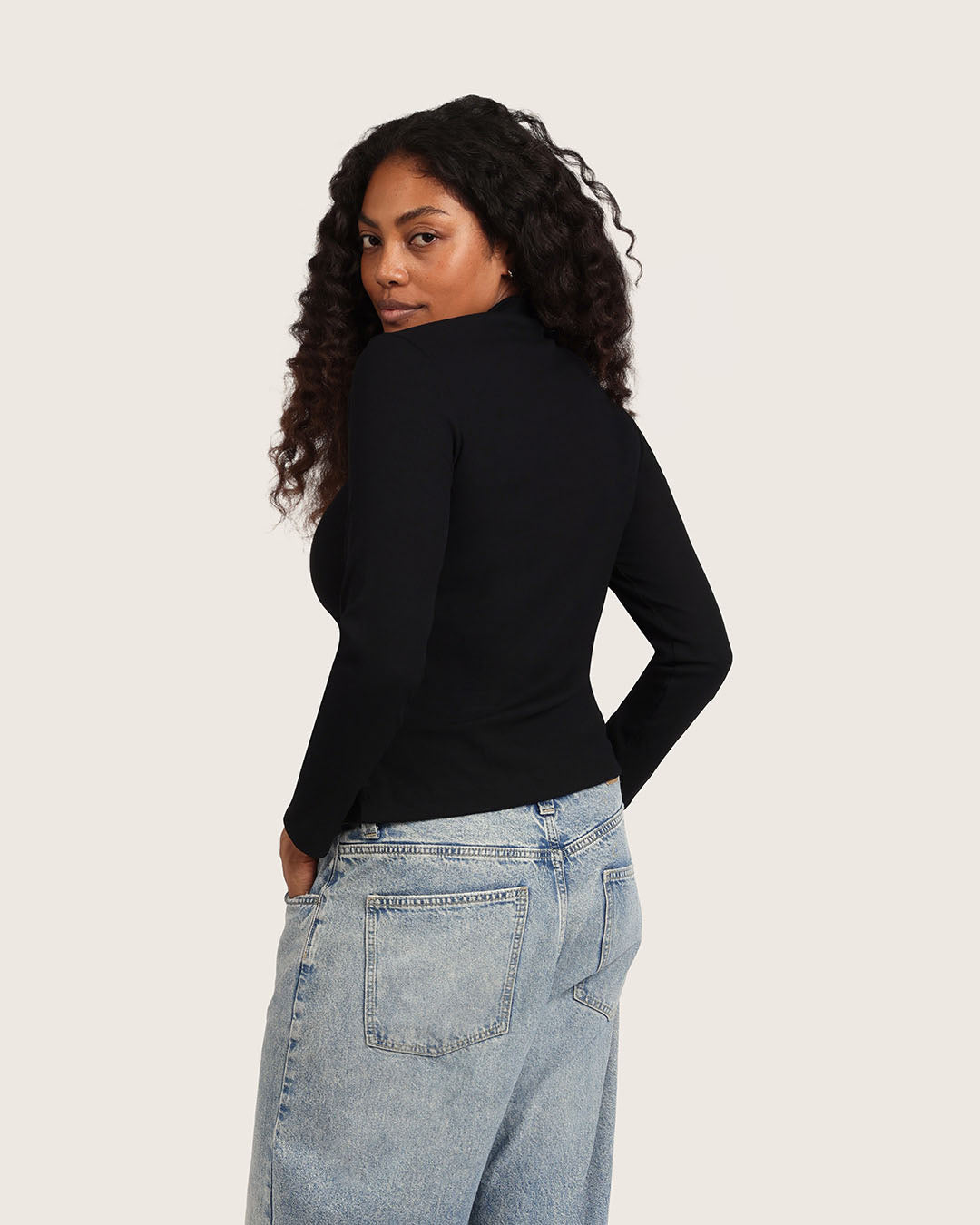 Women's Ribbed Turtleneck Top - Black