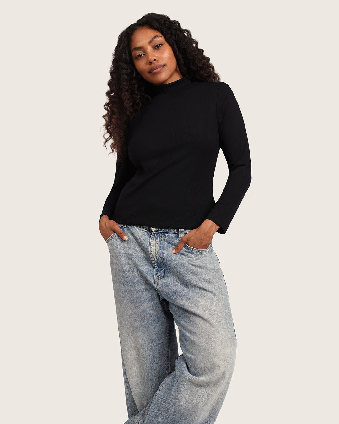 Women's Ribbed Turtleneck Top - Black