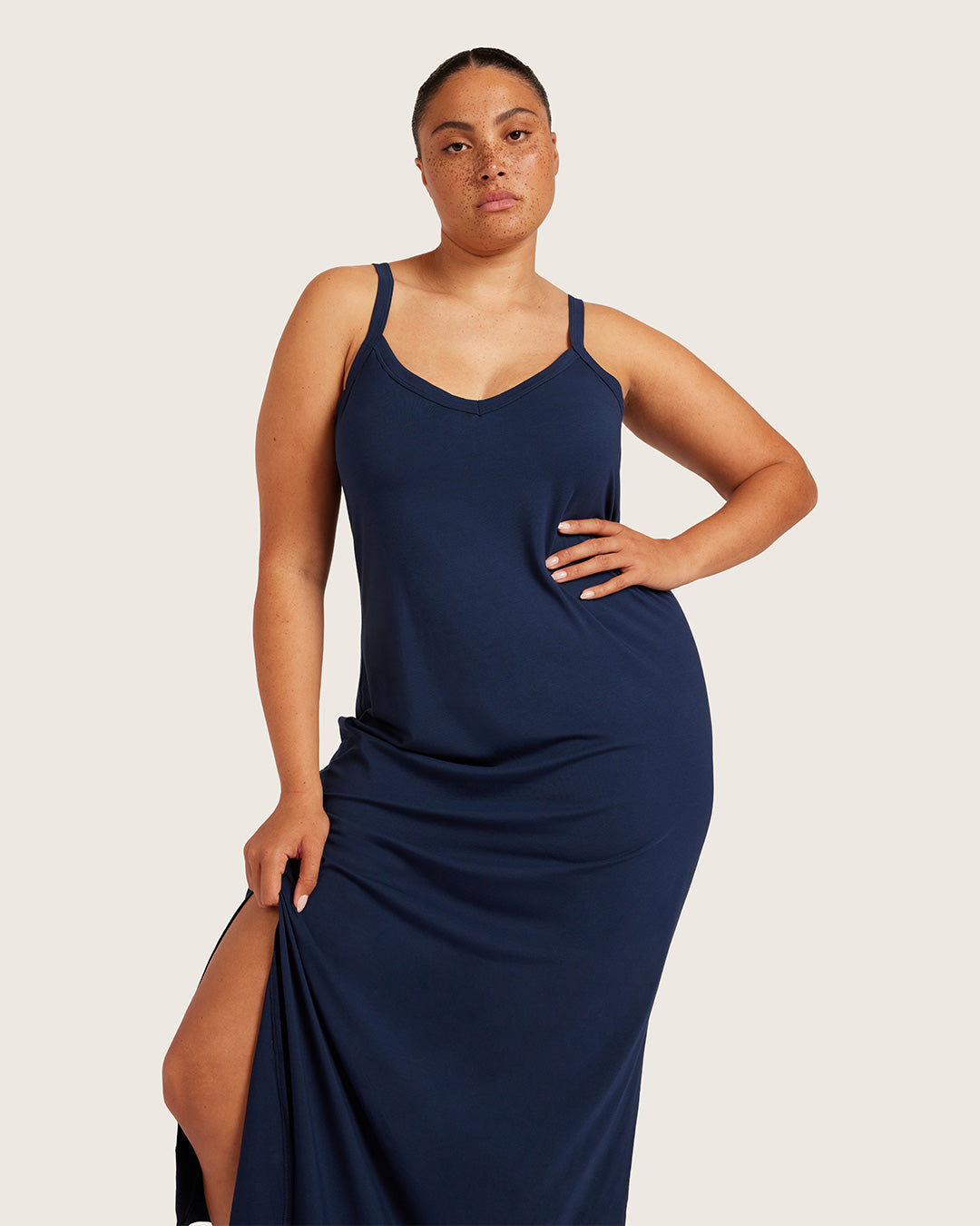 V-Neck Slip Dress - Navy