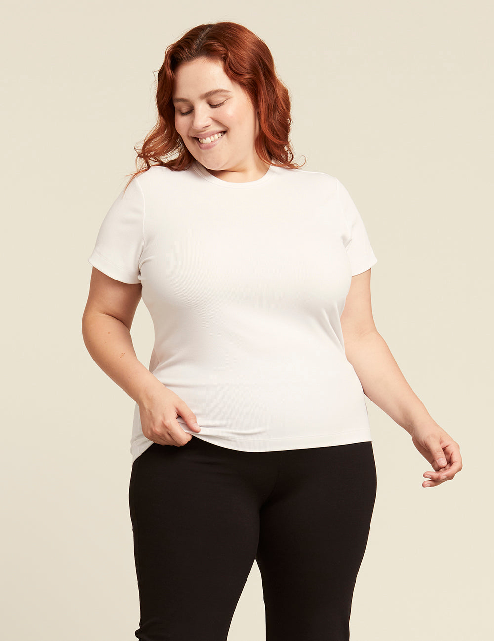 Women's Ribbed Crew Neck T-Shirt - White