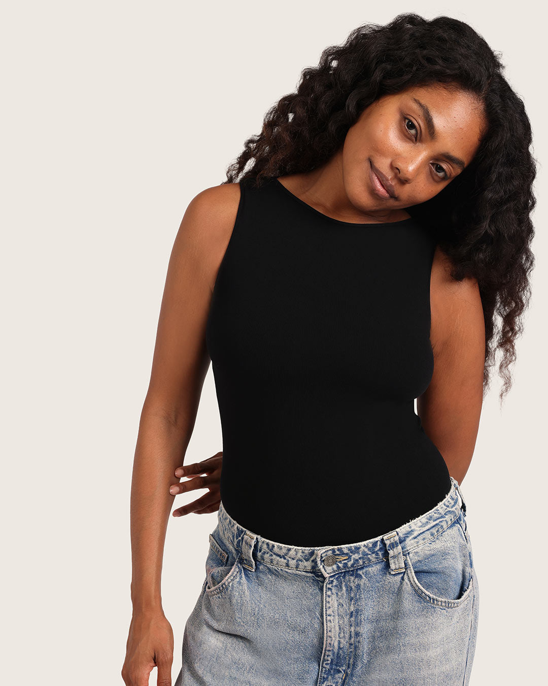 Ribbed Boat Neck Bodysuit - Black