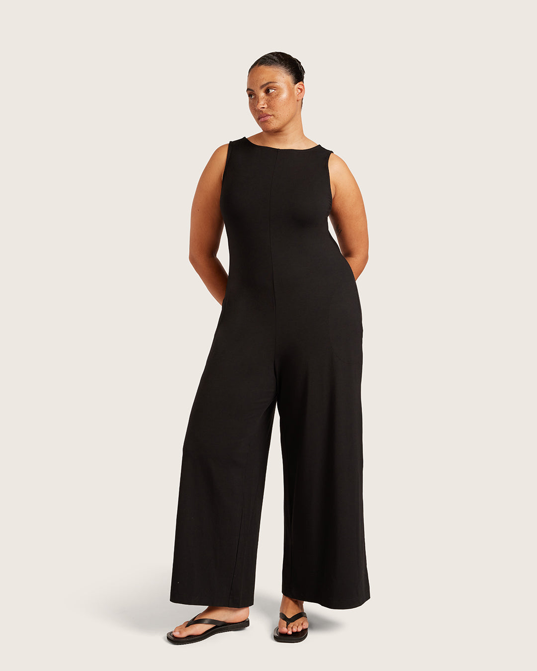 Boat Neck Jumpsuit - Black