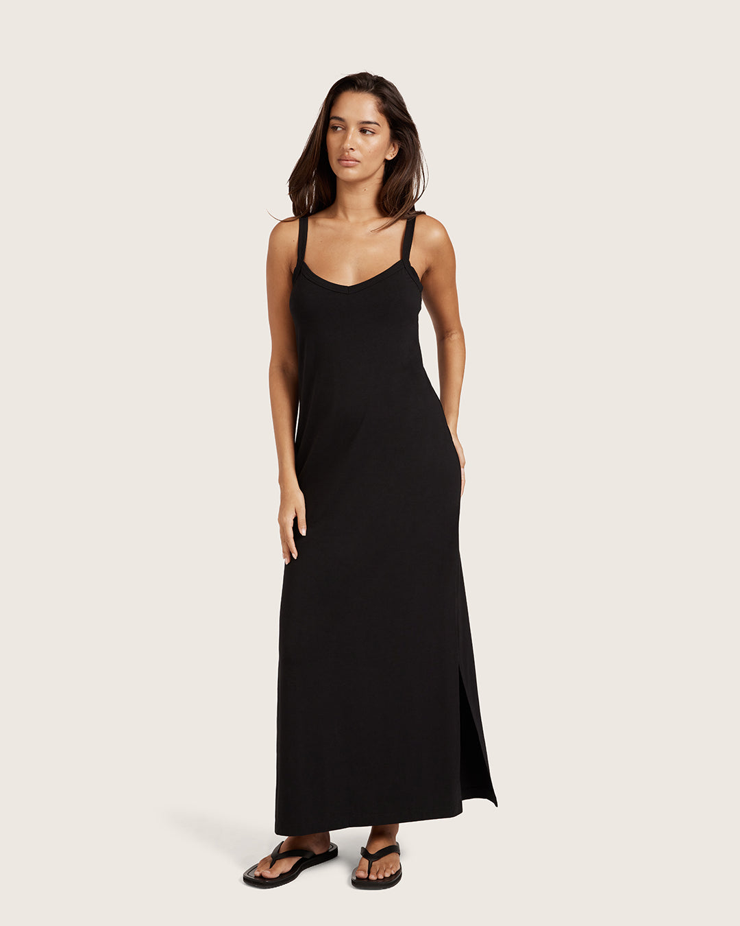 V-Neck Slip Dress - Black