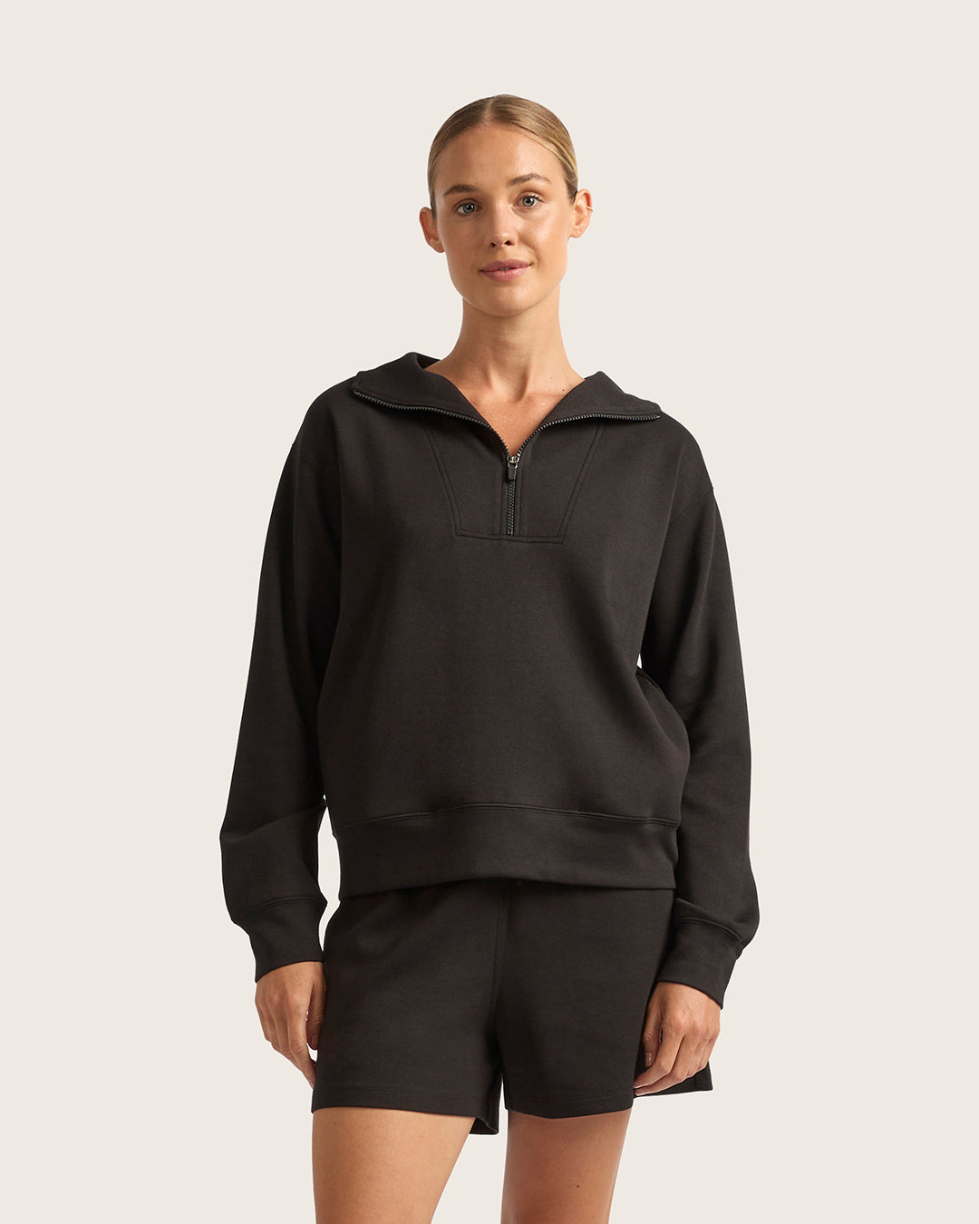 Women's Quarter Zip Sweater - Black
